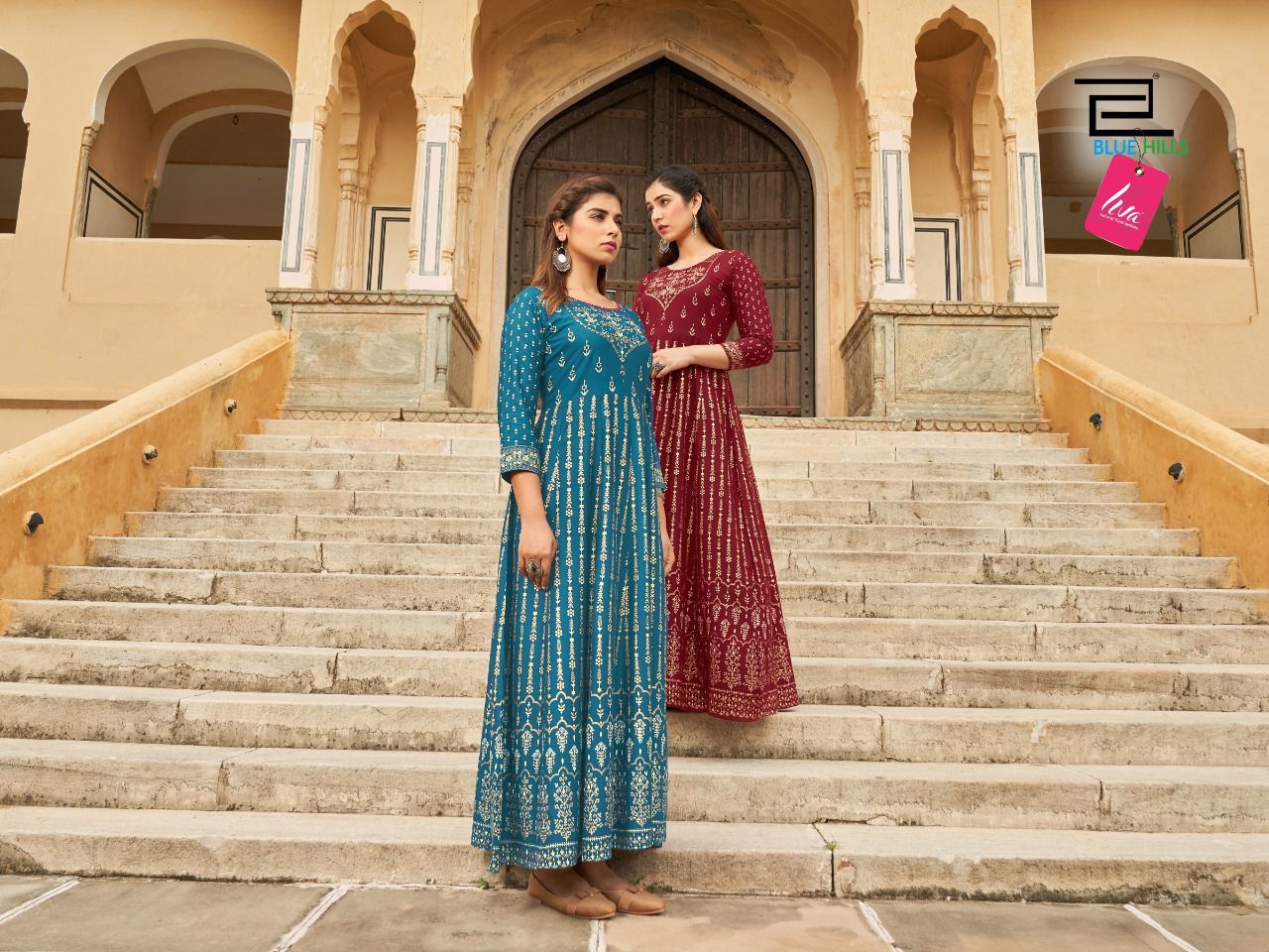 Blue Hills Leela 5 Fancy Festive Wear Rayon Printed Long Anarkali Kurti Collection